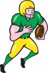 American Football Receiver Running Ball Cartoon Stock Photo