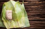 Nham Sour Pork In Banana Leaves Thai Food Stock Photo