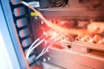 Fiber Optic With Servers In A Technology Data Center Stock Photo