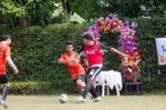 Bangkok, Thailand - Nov 2016: In The Nov 23, 2016. Youth Soccer Match, In Pieamsuwan Elementary School Stock Photo