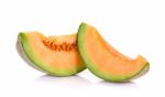 Slices Melon Fruit Isolated On The White Background Stock Photo