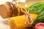 Italian Spaghetti Pasta Tomato And Basil Stock Photo