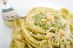 Italian Traditional Basil Pesto Pasta Ingredients Stock Photo