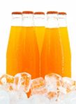 Orange Juice In Five Bottle Stock Photo