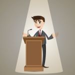 Cartoon Businessman Talking On Podium Stock Photo