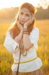 Hippie Woman Posing Stock Photo