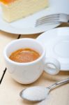 Italian Espresso Coffee And Cheese Cake Stock Photo