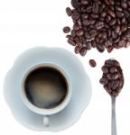 Top View Of Coffee In White Cup Stock Photo