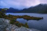 Cradle Mountain In Tasmania On A Cloudy Day Stock Photo