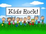 Kids Rock Banner Shows Free Time And Child Stock Photo