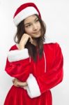 Beautiful Young Santa Clause Woman, Isolated Stock Photo