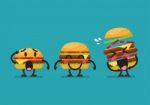 Three Funny Hamburgers Character Stock Photo