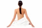 Naked Woman With Long Hair, Back Pose Stock Photo