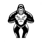 Silverback Gorilla Beating Chest Woodcut Stock Photo