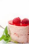 Fresh Raspberry Cake Mousse Dessert Stock Photo