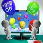 Balloons From Computer Showing Sale Discount Of Ten Percent Stock Photo