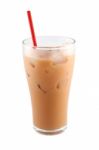 Ice milk tea with straw Stock Photo