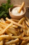 Fries French Sour Cream Herb Still Life Close Up Stock Photo