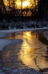 Sunset On The River In Winter Stock Photo