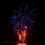 Firework Celebration From The Sea Shore Stock Photo