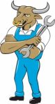 Bull Mechanic Spanner Standing Cartoon Stock Photo