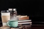 Hot Coffee On Table Stock Photo