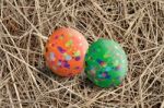 Easter Eggs On Straw Stock Photo