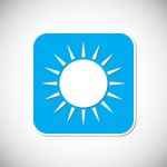 Sun Icon. Blue Square Frame.  Illustration Stock Photo