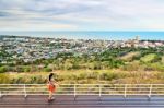 Tourists On View Point Hua Hin City In The Evening Stock Photo