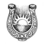 Horseshoe Sun And Sea Tattoo Stock Photo