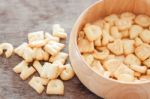 Alphabet Biscuit In Wooden Tray Stock Photo