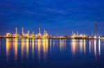 Oil Refinery At Night In Bangkok, Thailand Stock Photo