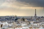 Paris Skyline And Eiffel Tower At Sunset Stock Photo