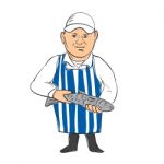 Fishmonger Selling Fish Drawing Stock Photo