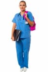 Female Doctor Posing With Backbag Stock Photo