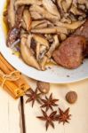 Venison Deer Game Filet And Wild Mushrooms Stock Photo