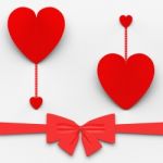 Two Hearts With Bow Mean Loving Celebration Or Decoration Stock Photo