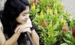 Pretty Girl With Flowers Stock Photo