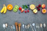 Flat Lay Various Fresh Fruits Raspberry ,blueberry ,strawberry , Stock Photo