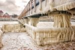 Ice Covered Pier Stock Photo