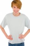 Teenage Boy Standing With Akimbo Stock Photo