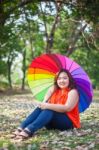 Young Fat Woman Sitting Stock Photo