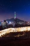 View Of Downtown Cityscape And Seoul Tower In Seoul, South Korea Stock Photo