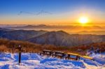 Sunrise At Deogyusan Mountains In Winter,south Korea Stock Photo