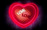 Heart-shaped Gift Box And Text "love" Middle Box With Magic Heart-shape Neon Or  Fluorescent Light Lines Stock Photo