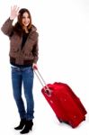 Young Woman Waving Hand Stock Photo