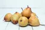 Fresh Tasty Yellow Pear Fruits Isolated On A White Background Stock Photo