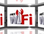 Free Wifi On Screen Showing Television With Internet Access Stock Photo