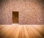 Stone Wall With Door And Wood Floor In Front Off Stock Photo