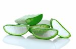 Aloe Vera Fresh Leaf. Isolated Over White Stock Photo